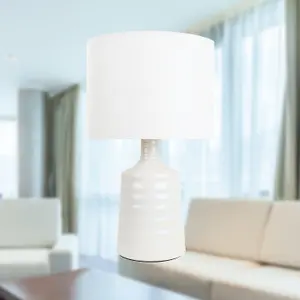 First Choice Lighting Ripple Off White Ribbed Ceramic Table Lamp with White Fabric Shade