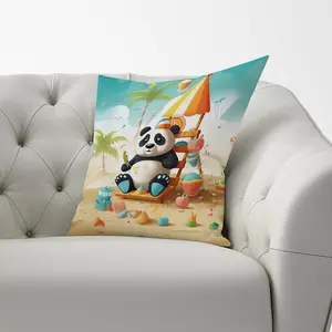 Happy Panda On A Beach Holiday Cushions 33cm x 48cm