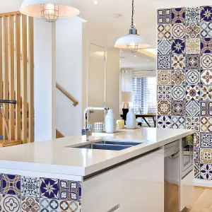 Walplus Indigo and Peanut Azulejo Combo Mix Tile Stickers