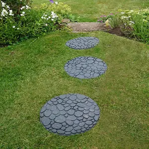 Reversible Stepping Stones Eco-Friendly River Rock Effect Ornamental Recycled Rubber for Garden, Path & Patio (x4)