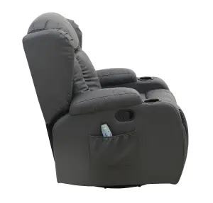 WestWood 8 Point Leather Massage Cinema Recliner Sofa Heated Swivel Rocking Chair Grey