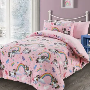 Teddy Bear Fleece Unicorn Pink Duvet Cover Super Soft Warm Kids Bedding Set