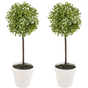 URBNLIVING 41cm Height 2Pcs Decorative Artificial Outdoor Ball Green Plant Tree Pot Colour Large