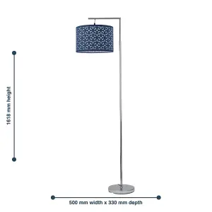 First Choice Lighting Chrome Angled Floor Lamp with Navy Blue Laser Cut Shade