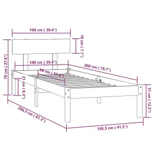 Berkfield Bed Frame White Solid Wood Pine 100x200 cm