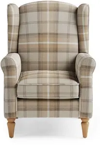 Dunelm Oswald Check Wingback Armchair, Country, Natural Oswald Wingback, Textured Weave Fabric