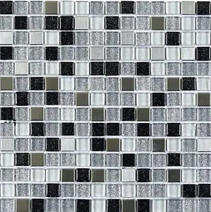 Stardust Chrome/Black/White Glass/Metal Mix Mosaic 15x15mm