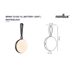 Nordlux Bring To-Go 12 Outdoor Patio Terrace Plastic Battery Powered Dimmable LED Light in White (H) 26cm