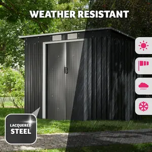 Shed with Pitch Roof - steel, foundation included, 213 x 130 x 173 cm - grey/white