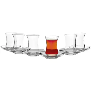 Queensway Home & Dining 120ml 6 Pcs Glass Tea Cup & Saucer Coffee Breakfast Gift Set