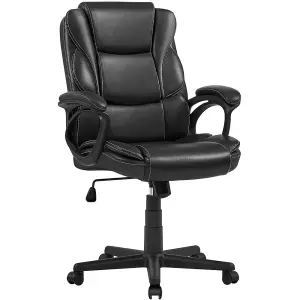 Yaheetech Black Adjustable High-back PU Leather Office Chair with Lumbar Support and Swivel Seat