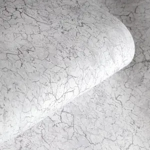 Galerie Azulejo Silver Bento Distressed Marble Crackle Wallpaper Roll