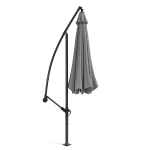 3M Large Rotatable Garden Sun Shade Cantilever Parasol Patio Hanging Banana Umbrella Crank Tilt No Base, Light Grey