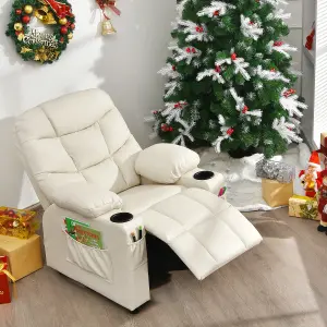 COSTWAY Kids Single Sofa Chair PU Leather Children Armchair Recliner with Cup Holders