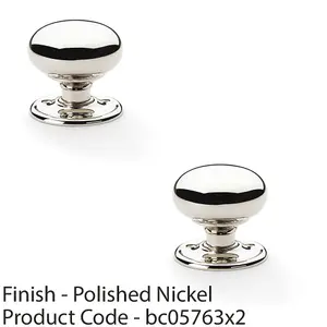 2 PACK - SOLID BRASS Mortice Smooth Mushroom Door Knob - Polished Nickel 51mm Diameter