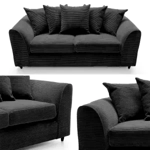 Lennox Black Jumbo Cord Sofa 3 Seater