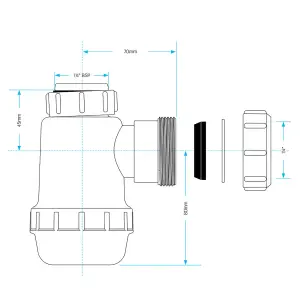 SPARES2GO Waste Bottle Trap 38mm Shallow Bathroom Kitchen Sink Basin Bidet Urinal Seal (32mm 1.25")