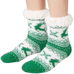 Fluffy socks with reindeer motif   green/white - green/white