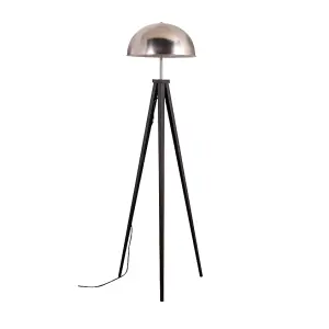 ValueLights Horvit Black Metal Tripod Standing Floor Lamp with Silver Brushed Chrome Dome Shade