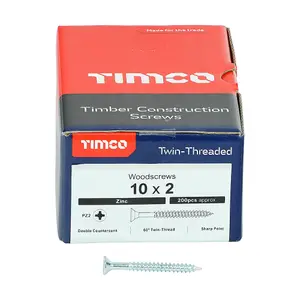 TIMCO Twin-Threaded Countersunk Silver Woodscrews - 10 x 2 (200pcs)