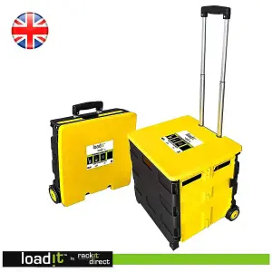 LoadIt Shopping Grocery Box Trolley on Wheels, Folding Foldable Trolley Box Cart for Teachers, Extendable Handle, 40kg Capacity