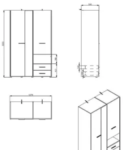 Limone White 3 Door Wardrobe with Mirror and Drawers