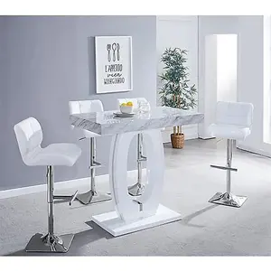 Halo Magnesia Marble Effect Bar Table 4 Candid White Stools