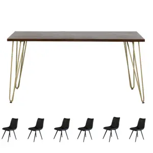 Dallas Dark Mango Wooden Rectangular 6 Seater Dining Table Set With 6 Chairs