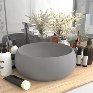 Berkfield Luxury Wash Basin Round Matt Light Grey 40x15 cm Ceramic