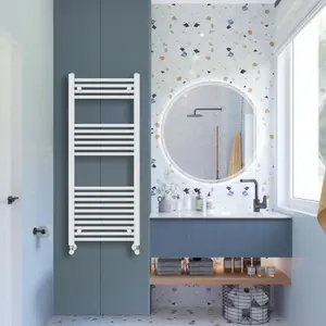 Wiest Straight Heated Towel Rail Radiator Bathroom Ladder Warmer White / 120cm H x 50cm W x 3cm D