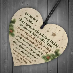 Red Ocean Christmas Wooden Heart Tree Bauble Decoration Xmas Memorial Gift Family Plaque