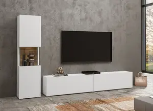 Ava 09 Modern Entertainment Unit for TVs up to 75" - White Matt & Oak Wotan - W1800mm x H300mm x D350mm