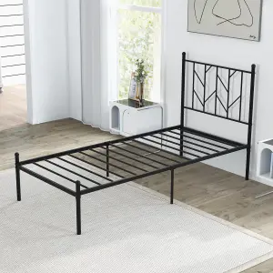 Costway Single Metal Bed Frame Heavy-duty Slatted Platform Bed with Headboard