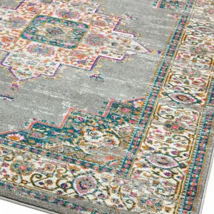 Medallion Grey Geometric Bordered Floral Modern Rug for Living Room Bedroom and Dining Room-200cm X 290cm