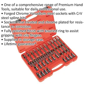 26-Piece Spline Star Socket Bit Set with Mechanics Case - 1/2" Drive