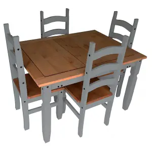 Mercers Furniture Corona Grey Wax Small Extending Dining Table & 4 Chairs Set Solid Pine with Mexican Styling