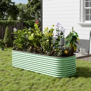 240cm W Light Green Oval Garden Three-grid Metal Raised Bed Galvanized Raised Planter Box Outdoor Raised Garden Bed Kit