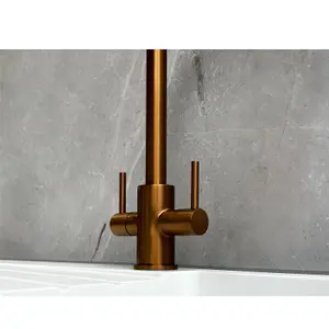 Liquida AD396CP Monobloc Swan Neck Twin Lever Copper Kitchen Mixer Tap