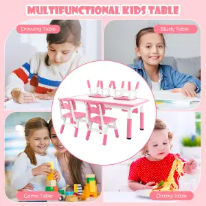 COSTWAY Kids Table and 4 Chairs Set Children Art Study Multi-Activity Table with 4 Seats