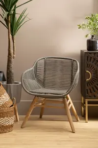 Interiors by Premier Grey Rope Armchair, Back & Armrest Garden Armchair, Eco-friendly Rope Desk Chair, Lightweight Dining Chair