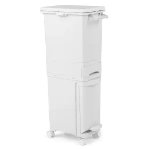 COSTWAY 3 in 1 Plastic Step-on Trash Can Kitchen Garbage Bin w/ Wheels