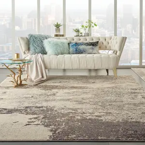 Ivory Grey Abstract Graphics Modern Rug for Living Room Bedroom and Dining Room-66cm X 114cm