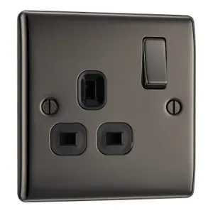 BG Nickel effect Single 13A Gloss Black Socket