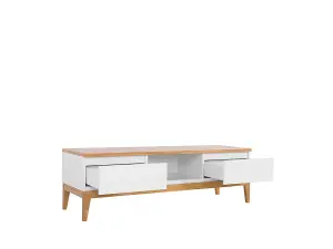 TV Cabinet Stand Entertainment Drawer Unit Modern WHITE GLOSS OAK Leg Kioto