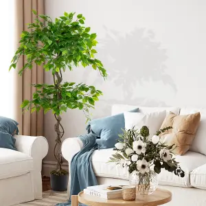 Costway 150 CM Artificial Faux Ficus Tree Fake Greenery Potted Plant with 882 Leaves