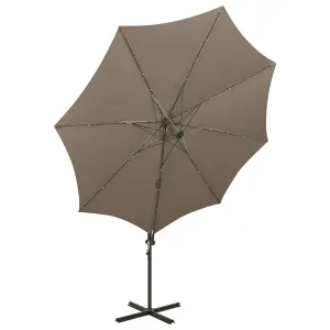 Berkfield Cantilever Umbrella with Pole and LED Lights Taupe 300 cm