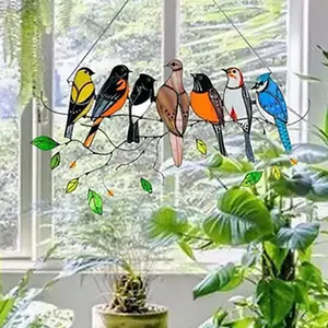 Bundle Of  Stained Glass Effect Birds Hanging Garden Decoration 7-birds