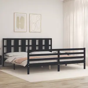 Berkfield Bed Frame with Headboard Black 200x200 cm Solid Wood