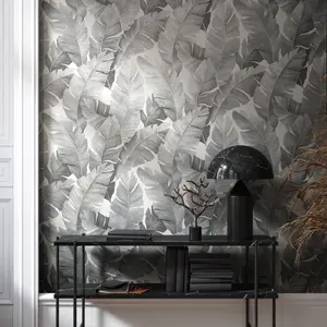 Galerie The New Design Book Black/Silver Palm Leaf Wallpaper Roll