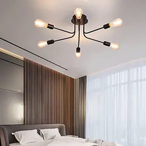 Garwarm Metal 6-Light Sputnik Ceiling Light, Black Semi-Flush Mount